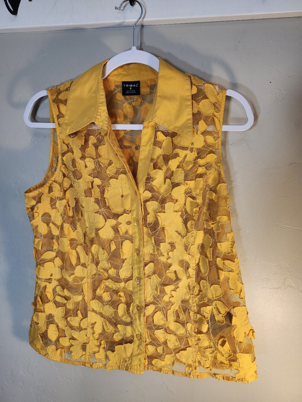 Tribal Yellow Lace Button-Up Top